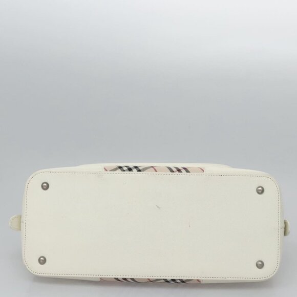 BURBERRY Nova Check Hand Bag Canvas Beige White Auth EC813 - Picture 6 of 16